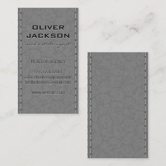 Grijs gelekt leder | Realtor Visitekaartje (Voorkant / Achterkant)