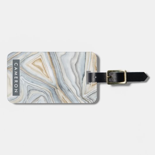 Grijs, gemarmerd abstract ontwerp bagagelabel (Voorkant horizontaal)