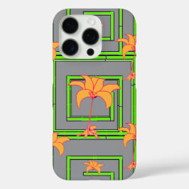 Grijs Geo Bloemmotief iPhone 16 Pro Hoesje