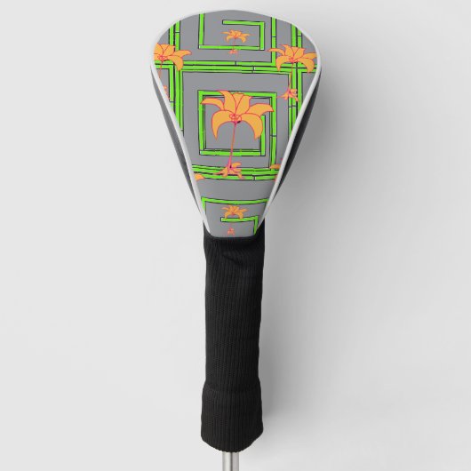 Grijs Geo Bloemmotief Golfheadcover (Voorkant)