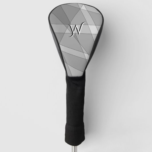 Grijs Geometrisch met Letter Golfheadcover (Voorkant)