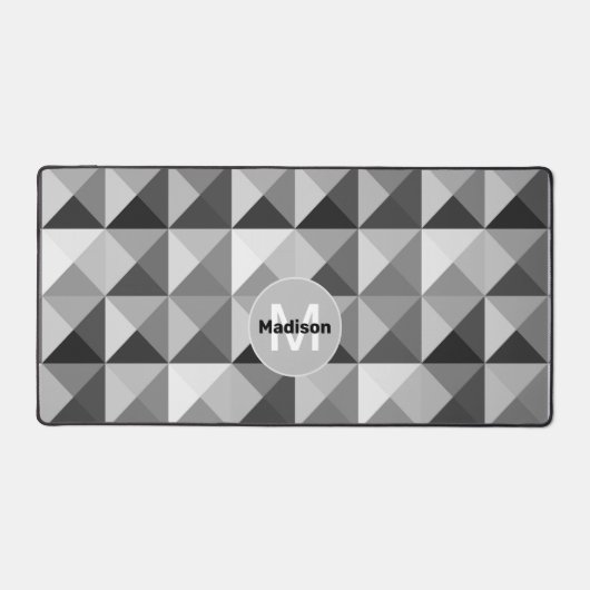 Grijs geometrisch patroon Monogram Bureaumat (Voorkant)