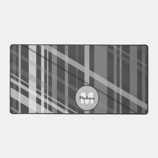Grijs geometrisch retro Lijnen Patroon Monogram Bureaumat (Voorkant)