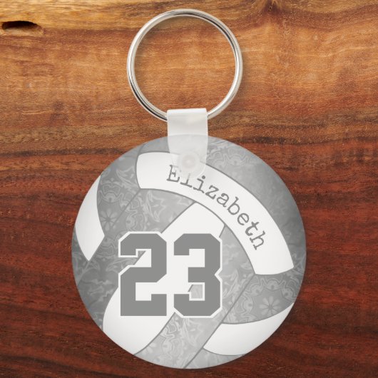 grijs gepersonaliseerd girale volleybal sleutelhanger (Voorkant)