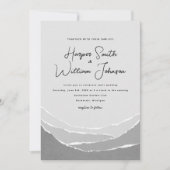 grijs gescheurd papier bergt huwelijksuitnodiging kaart (Voorkant)