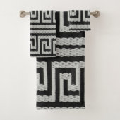 Grijs gestikt-look Griekse Key Designer Bad Handdoek (Insitu)
