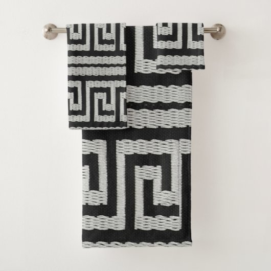 Grijs gestikt-look Griekse Key Designer Bad Handdoek (Insitu)