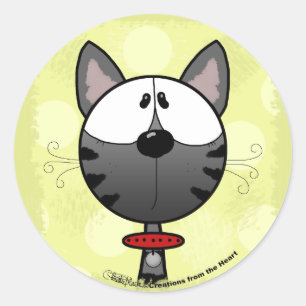 Grijs Gestreept Kat Ronde Sticker