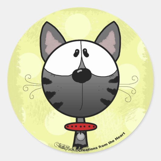 Grijs Gestreept Kat Ronde Sticker (Voorkant)