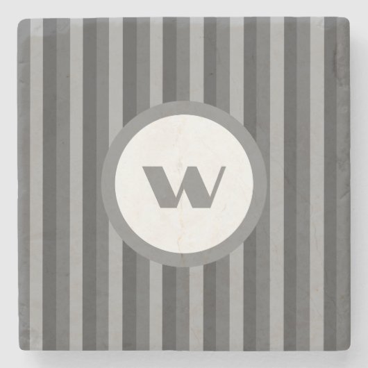 Grijs gestreept monogram in country-stijl stenen onderzetter (Voorkant)