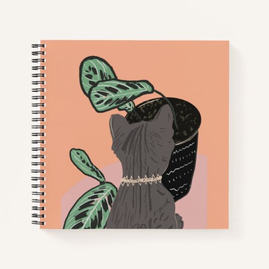 Grijs gestreepte kat en planten notitieboek (Voorkant)