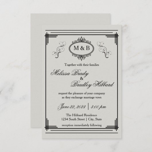 Grijs gevoerd Lijst - 3x5 bruiloft uitnodiging (Voorkant / Achterkant)