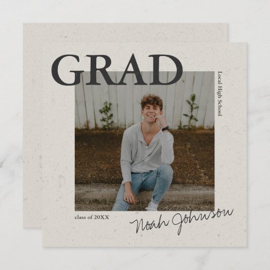 Grijs geweven effect Afstuderen foto Kaart (Voorkant / Achterkant)