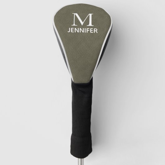 Grijs geweven leer Monogram Gepersonaliseerde Naam Golfheadcover (Voorkant)