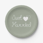 Grijs, gewoon getrouwd met witte harten bruiloft papieren bordje (Voorkant)