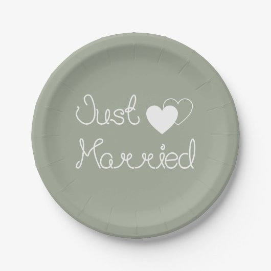 Grijs, gewoon getrouwd met witte harten bruiloft papieren bordje (Voorkant)