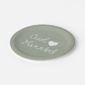 Grijs, gewoon getrouwd met witte harten bruiloft papieren bordje (Gekanteld)