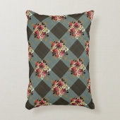 Grijs Gingham en Dusk Pink Bloemen Land Accent Kussen (Voorkant(Verticaal))