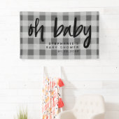 Grijs Gingham Modern Baby shower Spandoek (Insitu)
