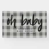 Grijs Gingham Modern Baby shower Spandoek (Horizontaal)