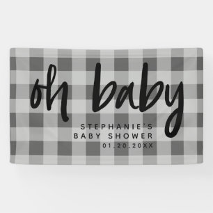 Grijs Gingham Modern Baby shower Spandoek