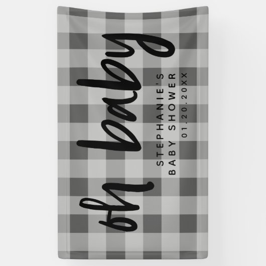 Grijs Gingham Modern Baby shower Spandoek (Verticaal)