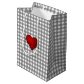 Grijs Gingham Rood hart Met Liefde Medium Cadeauzakje (Achterkant Gekanteld)