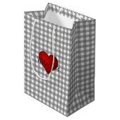Grijs Gingham Rood hart Met Liefde Medium Cadeauzakje (Voorkant Gekanteld)