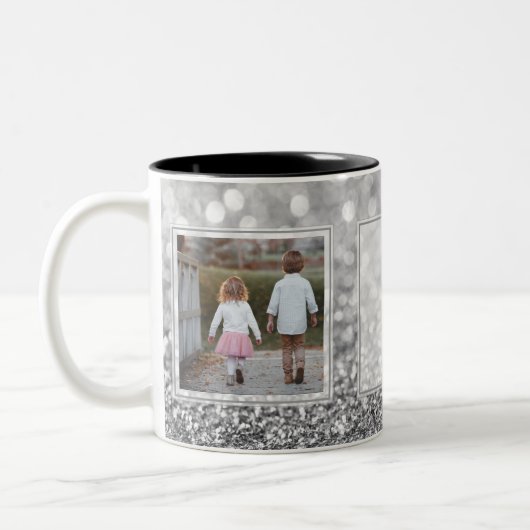 Grijs Glitter 2 Afbeeldingen met tekst Ontwerp uw Tweekleurige Koffiemok (Links)