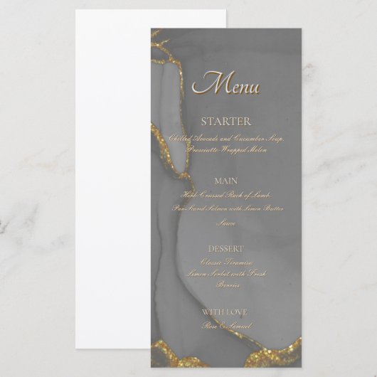 Grijs Glitter Alcohol Ink Chic Plat Menu (Voorkant / Achterkant)