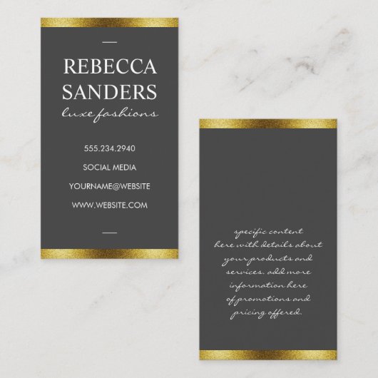 Grijs/Glitter Trim Golden Visitekaartje (Voorkant / Achterkant)