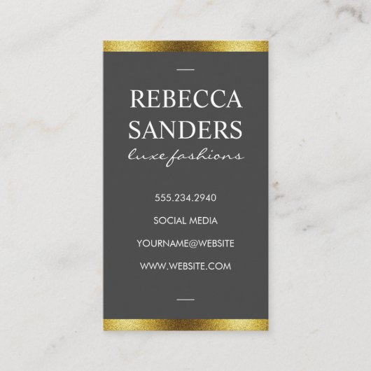 Grijs/Glitter Trim Golden Visitekaartje (Voorkant)
