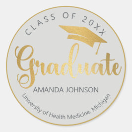Grijs Goud Afstuderen Naam Afstuderen Ronde Sticker
