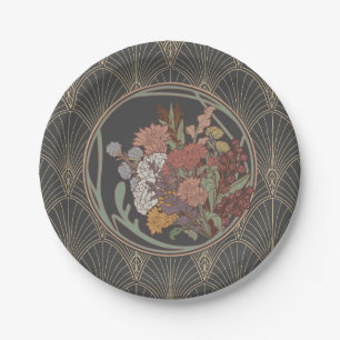 Grijs & Goud Art Deco Fan Papieren Bordje