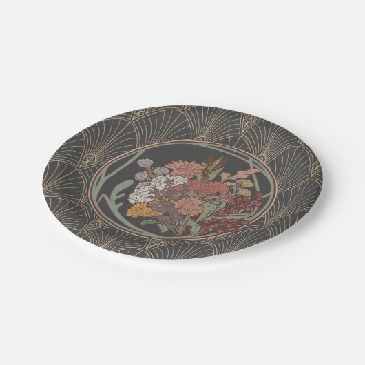 Grijs & Goud Art Deco Fan Papieren Bordje (Gekanteld)