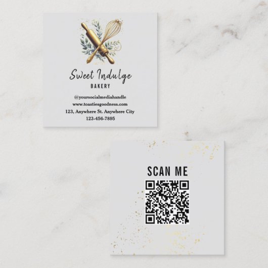 Grijs Goud Bakken Utensil Square Bakery Vierkante Visitekaartje (Voorkant / Achterkant)