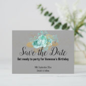 GRIJS GOUD BLOEMEN CHEVRON SAVE THE DATE RSVP KAAR (Staand voorkant)