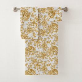 Grijs & goud bloemendamask pioenroos bad handdoek