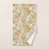Grijs & goud bloemendamask pioenroos bad handdoek (Handdoek)