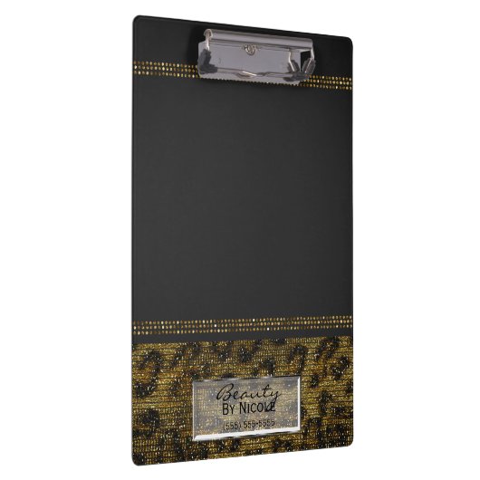 Grijs & Goud Cheetah Leopard Glam gepersonaliseerd Klembord (Rechts)