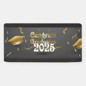 Grijs & Goud Congrats Afgestudeerden 2025 Spandoek (Horizontaal)