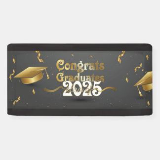 Grijs & Goud Congrats Afgestudeerden 2025 Spandoek