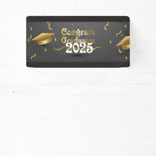 Grijs & Goud Congrats Afgestudeerden 2025 Spandoek (Insitu)