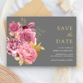 Grijs Goud Dusty Mauve Roze Bloemen Huwelijk Save The Date