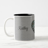 Grijs, goud en turquoise harten tweekleurige koffiemok (Links)