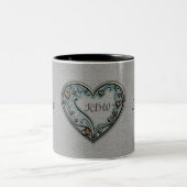 Grijs, goud en turquoise harten tweekleurige koffiemok (Center)