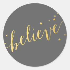 Grijs Goud Geloof Script | Vakantie Ronde Sticker