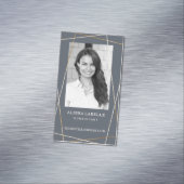 Grijs & Goud Geometrische foto lay-out & Monogram Magnetisch Visitekaartje (Voorbeeld)