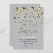 Grijs & Goud Glitter Bruids Douche Uitnodiging (Voorkant / Achterkant)