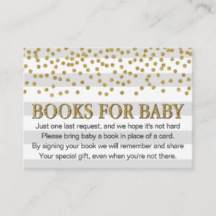 Grijs Goud Glitter Neutraal Baby shower Boek Aanvr Informatiekaartje